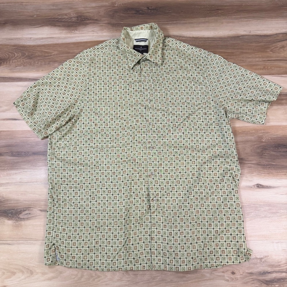 Black Brown 1826 Mens XL Short Sleeve Button‎ Down Shirt Geometric Rayon Avocado